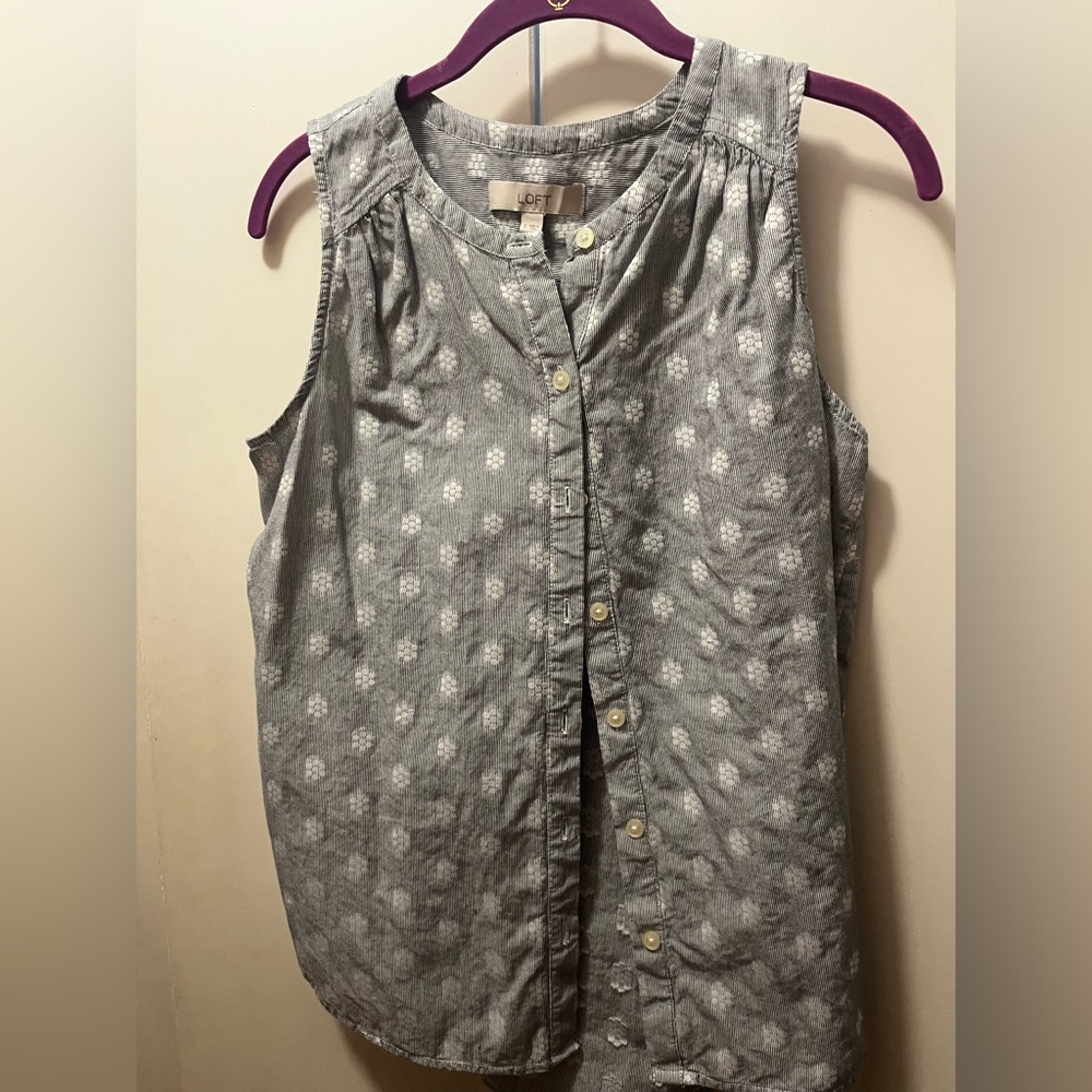 LOFT Blue Button Down Tank Blouse